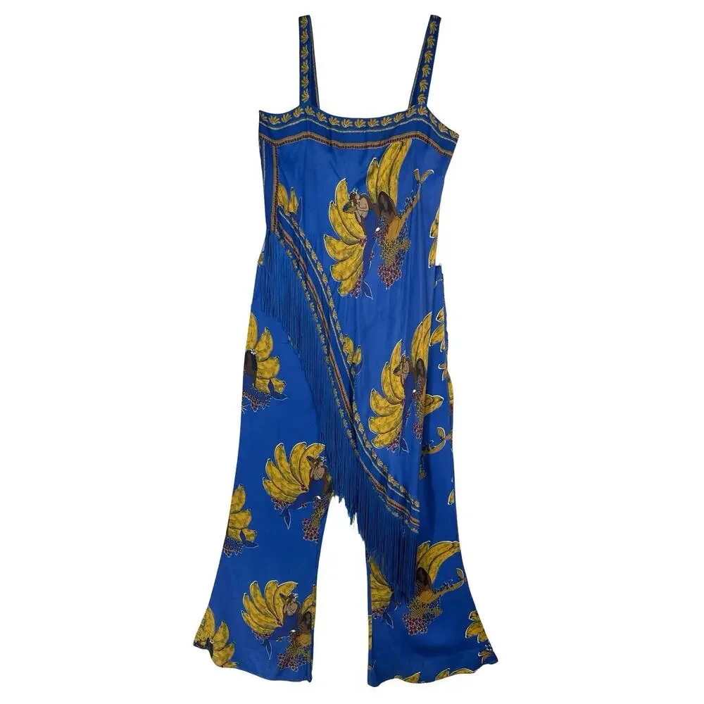 Farm Rio Blue Mermaid Bananas Scarf Tunic Pants Set M Top L Pants